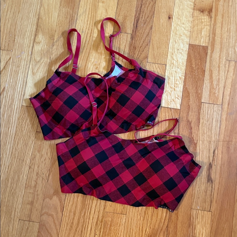 Lucky Brand Red and Black Plaid Bra